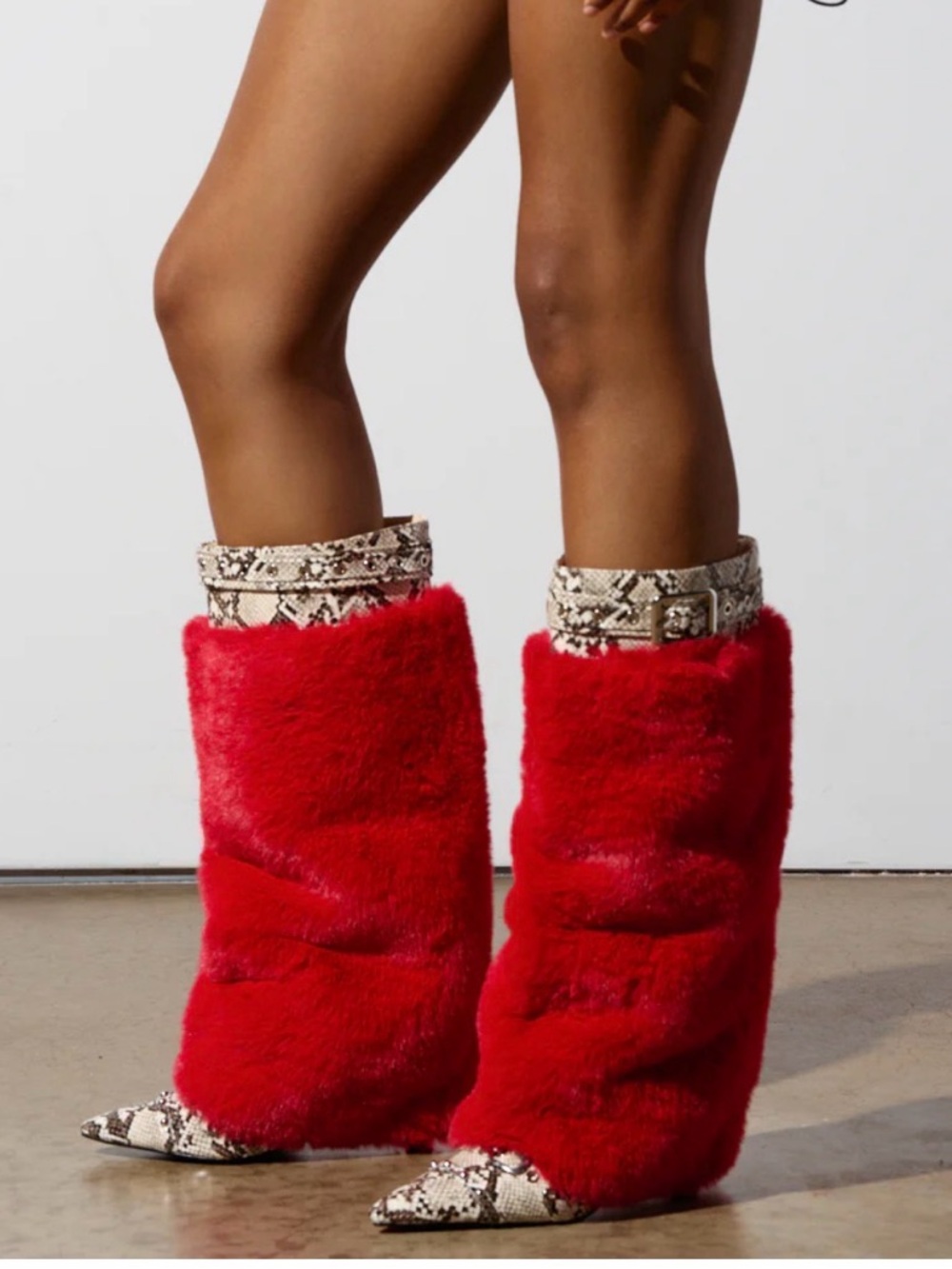 AZALEA WANG Amoura Red Fur And Snake Boot